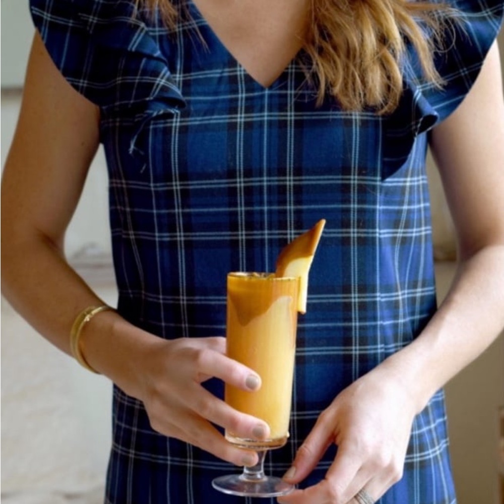 Draper James Navy Plaid V-Neck Ruffle-Sleeve Mini Dress - Picture 2 of 8